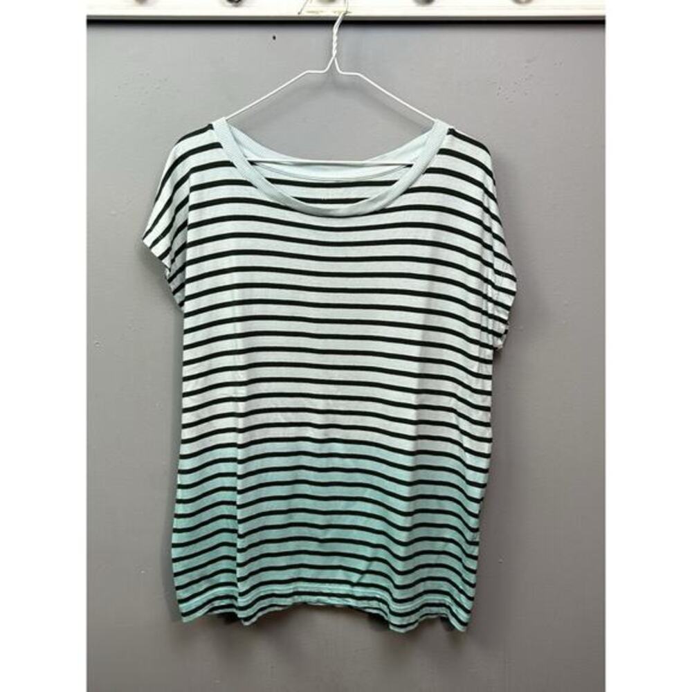 J Jill Shirt Womens Medium Petite Fit Dip Dyed Striped Tee Blue Casual Coastal
